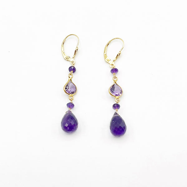 Dazzling Amethyst Drops with Amethyst Bezel Stones Earrings