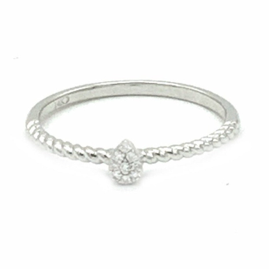 Delicate Pear Shaped Diamond set in Glittering White Gold and Tiny Round Diamonds