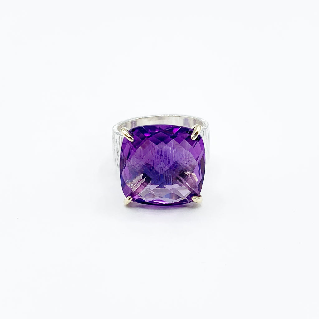 Checkerboard Amethyst on Textured Silver