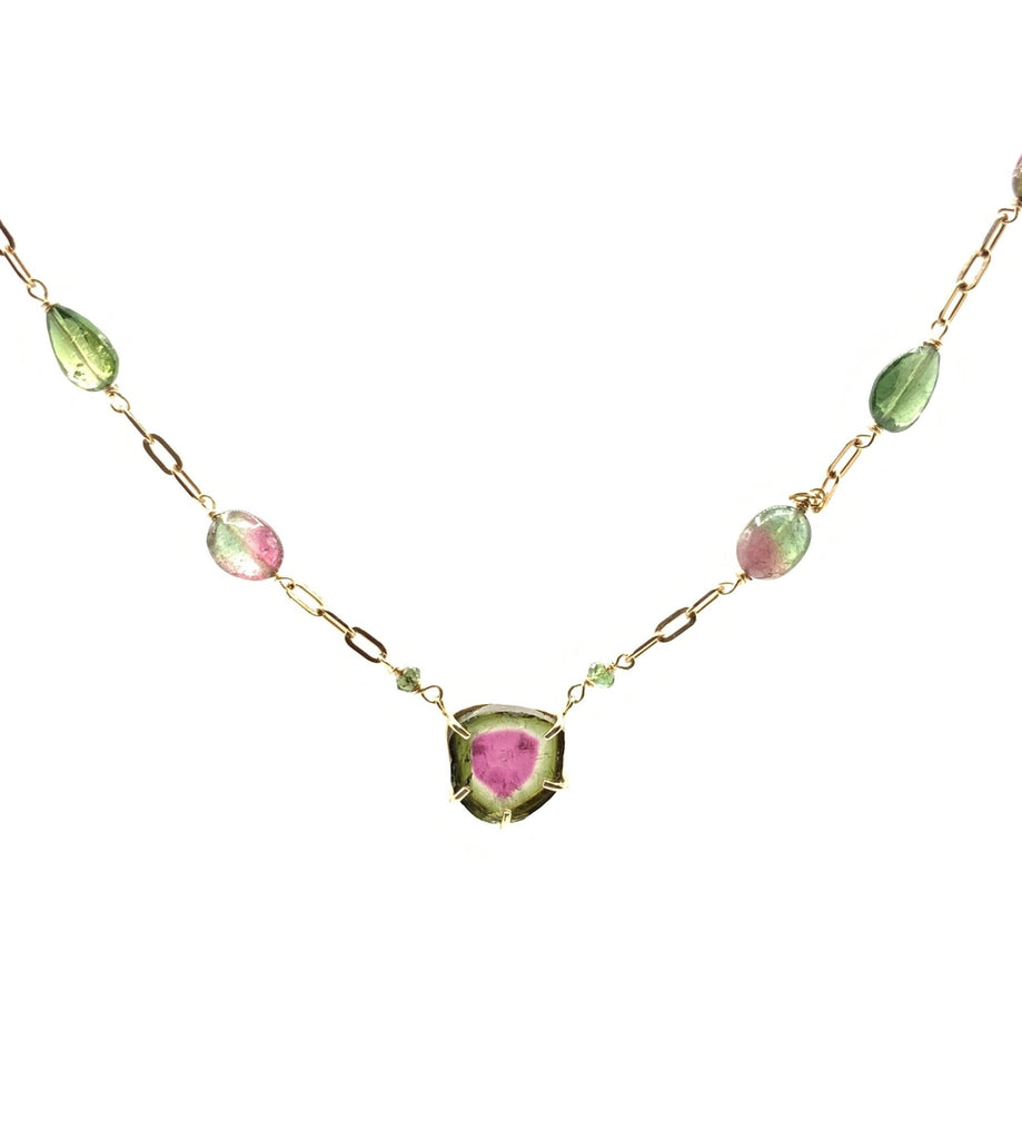 Tourmaline Necklace With 14 karat Rose Gold Chain