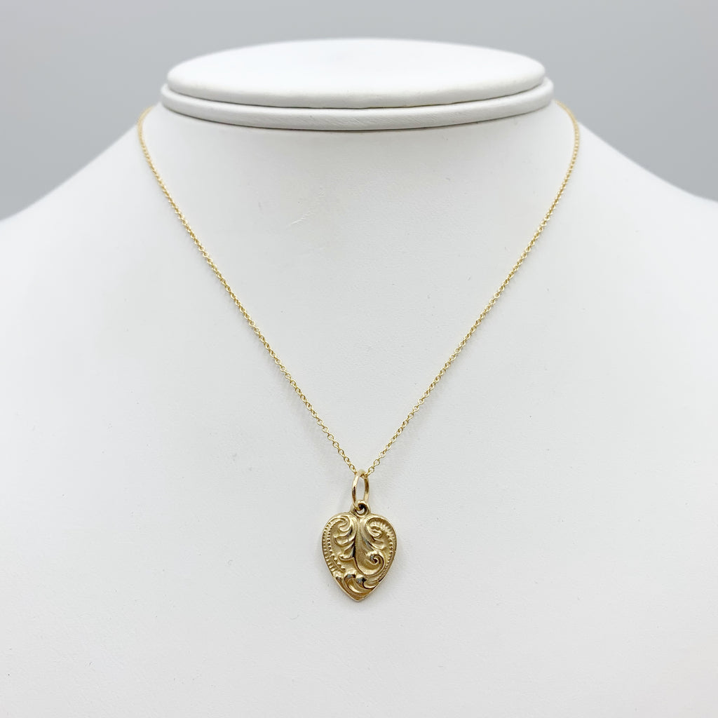 Engraved Golden Heart Inspired by Victorian Times