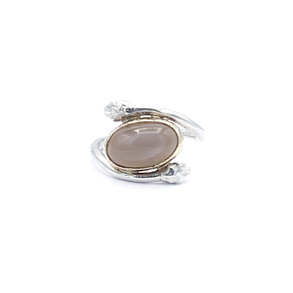 Sterling Silver and 14K Gold Pink Moonstone Snake Ring