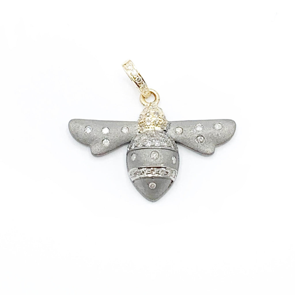 Elegant Brushed Silver Bee with Diamond Accents