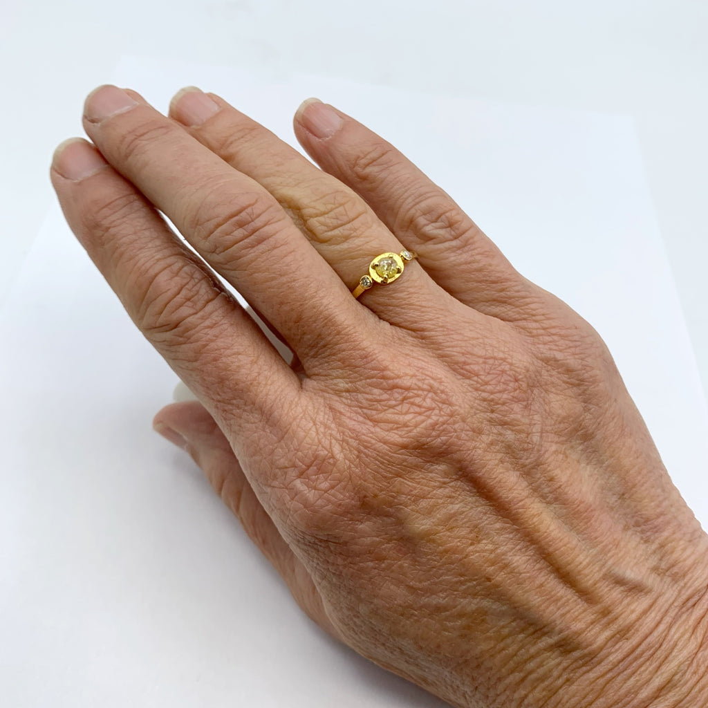 Princess Pink Diamond with Two Teensy Diamonds on Gold