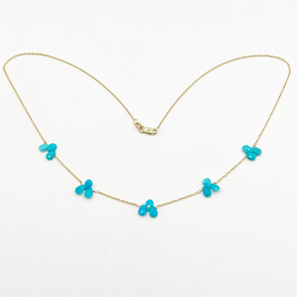 Turquoise Flower Necklace on a Gold Chain