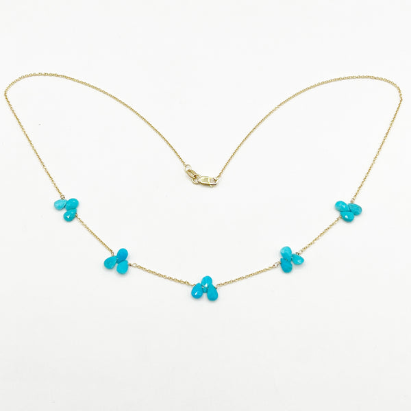 Turquoise Flower Necklace on a Gold Chain