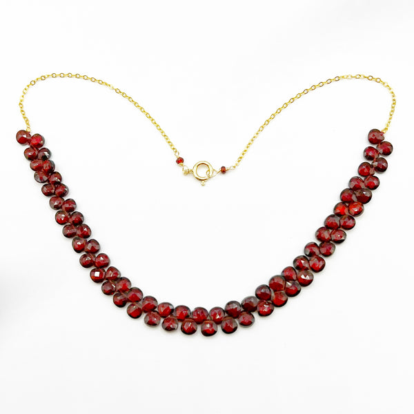 Garnet Briolette Beaded Necklace with Gold