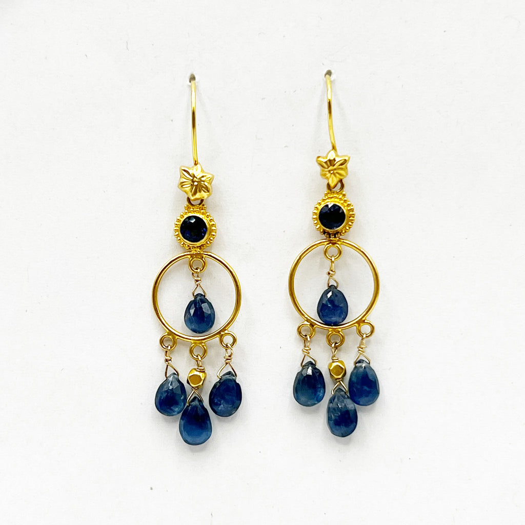 Sapphire Drops in Sphere of 18 Karat Gold Chandelier Earrings