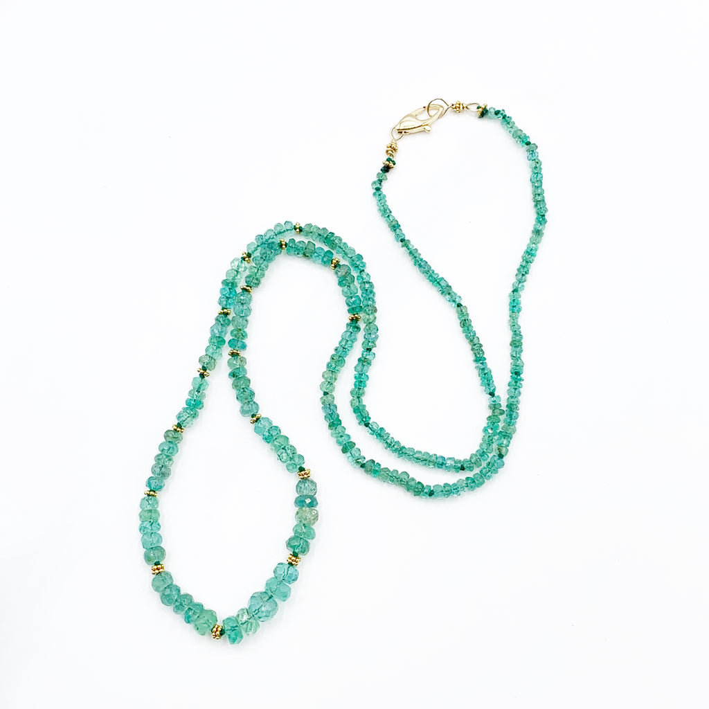 Emerald Beads and 18 Karat Yellow Gold Beads Necklace