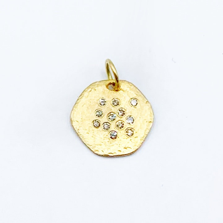14K Yellow Satin Gold Diamond Drop Pendant