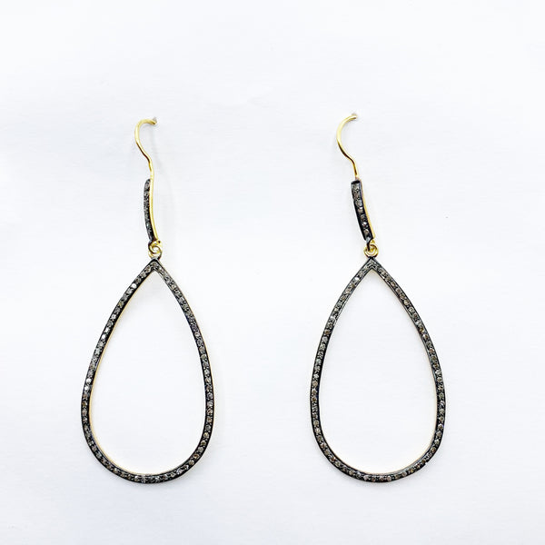 Large Teardrop Diamond and Gold Vermeil Earrings