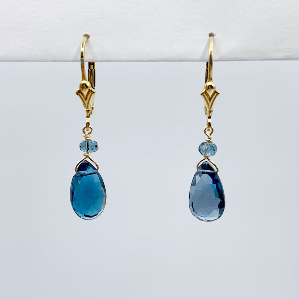 Blue as the Deep Blue Sea Topaz on Gold Hoops