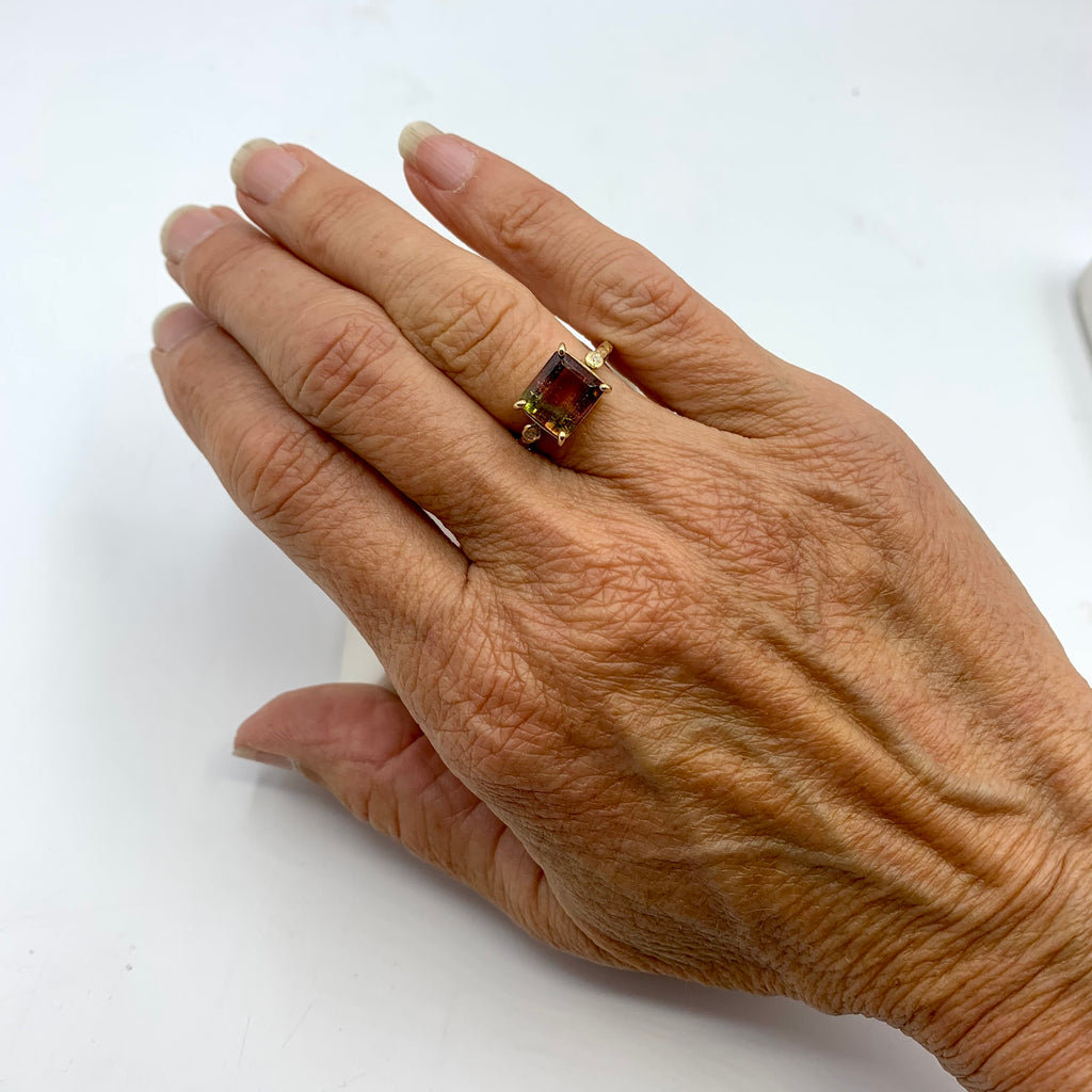Rainbow of Tourmaline with Diamonds Ring