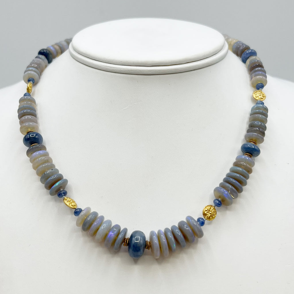 Azur Blue Opal 18 Karat Yellow Bead Necklace