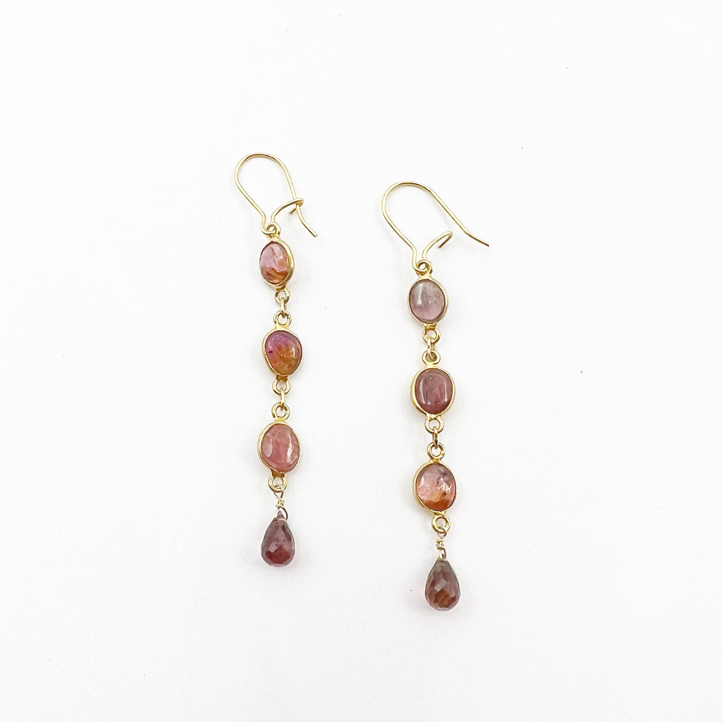 Pink Tourmaline Gold Plated 'Shoulder Duster' Drop Earrings