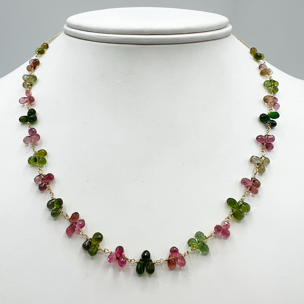 Dancing  Multi Colored Briolette Tourmaline Necklace