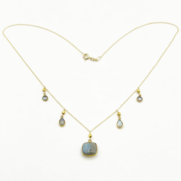 Delicate Greys and Blues Floating on a Golden Chain Necklace