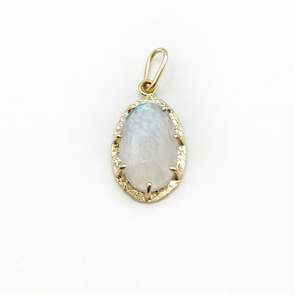 Moonstone Oval Rose Cut with 14 Karat Yellow Gold Pendant