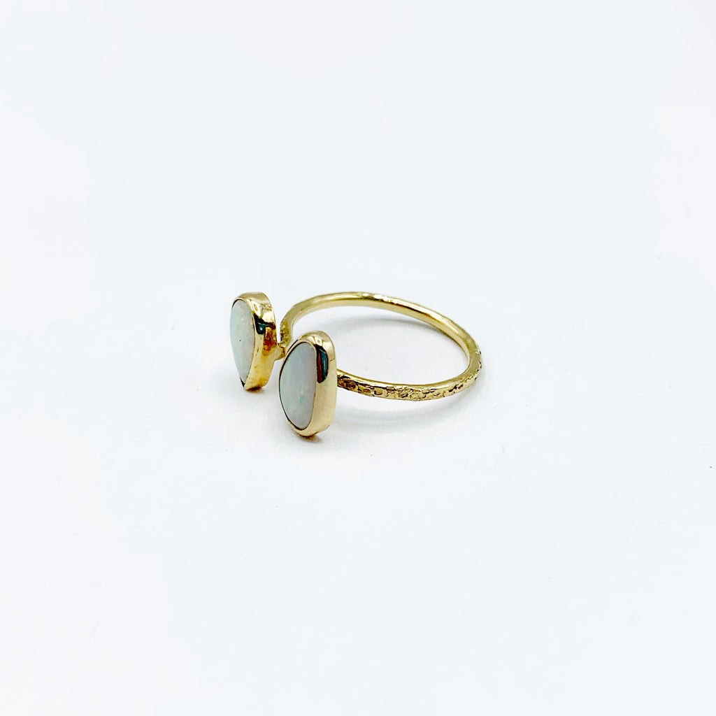 Rainbows in Fog Teardrop Opals Encircled in Gold
