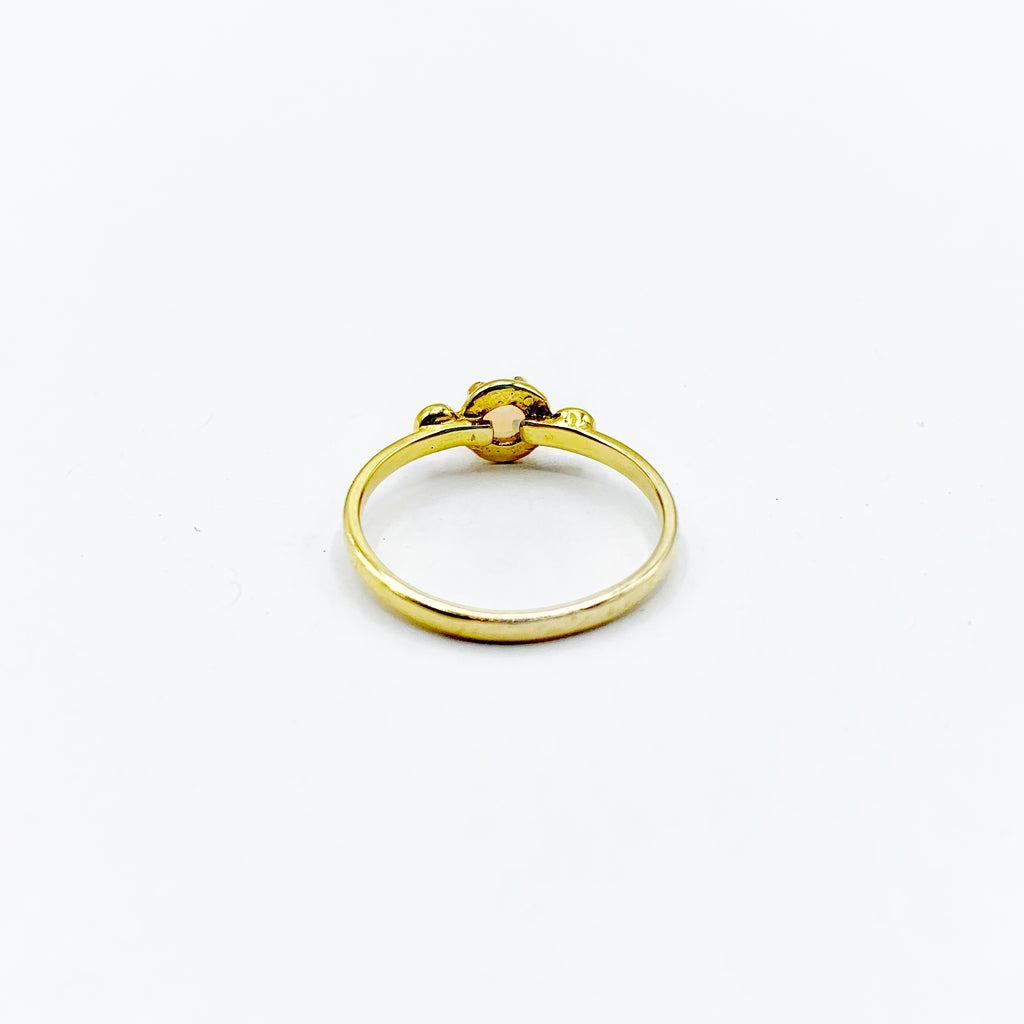 14 Karat Yellow Gold Ring with One Round Opal and 2 Round Diamonds