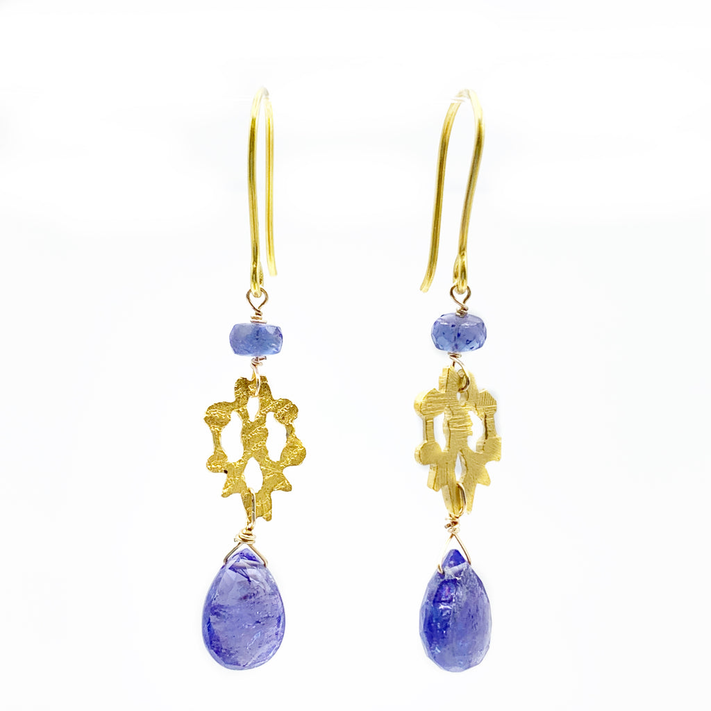 Tanzanite Drops on Gold Vermeil Filigree Earrings