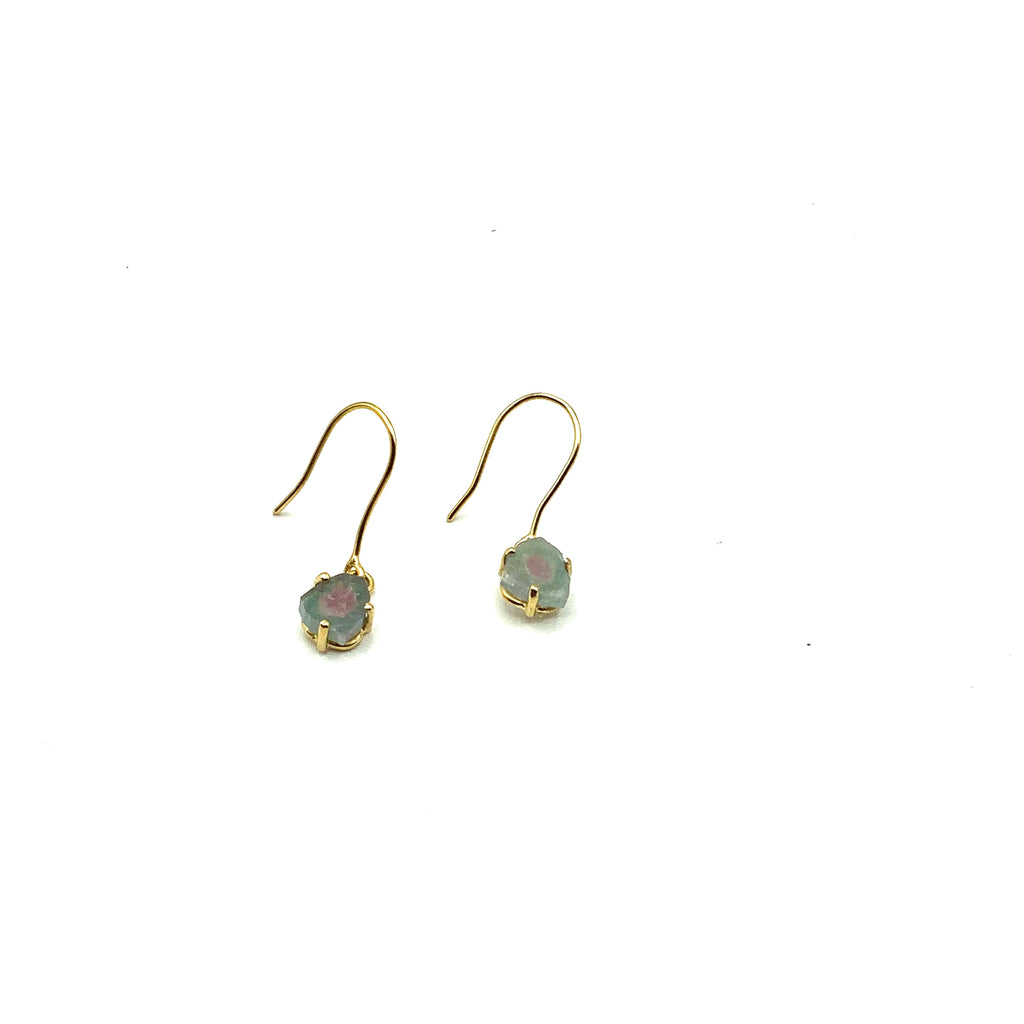 Watermelon Tourmaline 14 Karat Yellow Gold Earrings