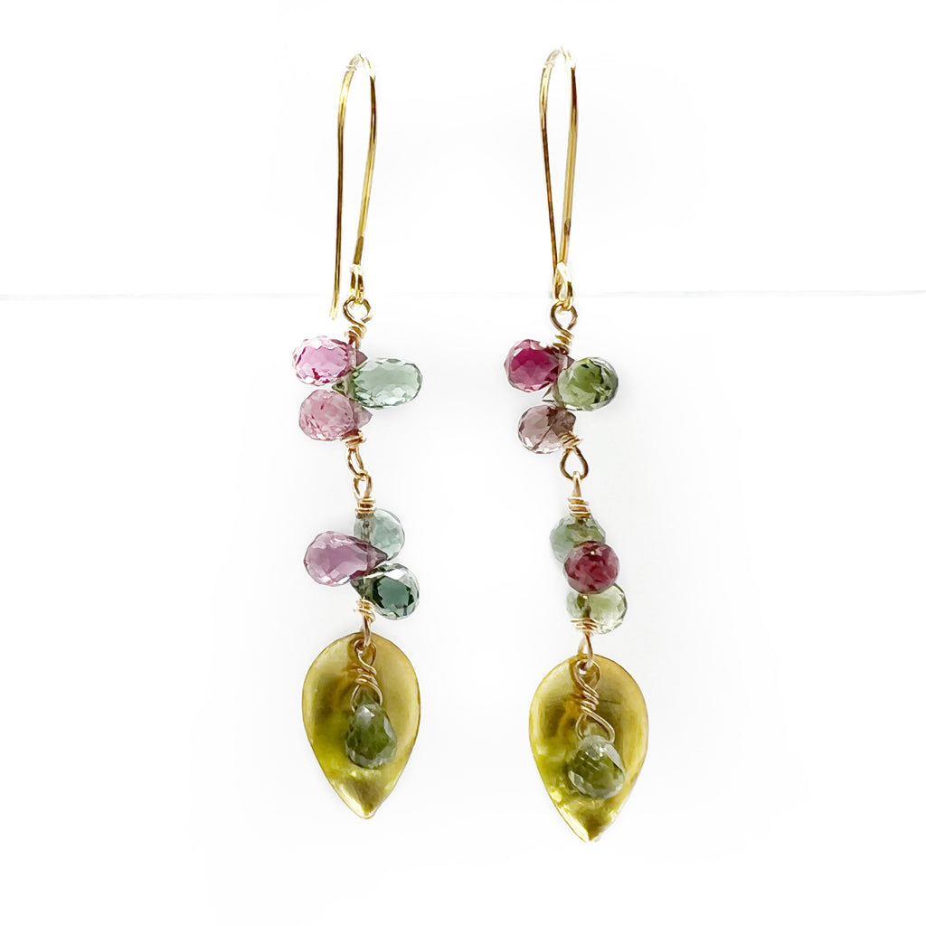 Tourmaline 18 Karat Yellow Gold Petal Drop Earrings