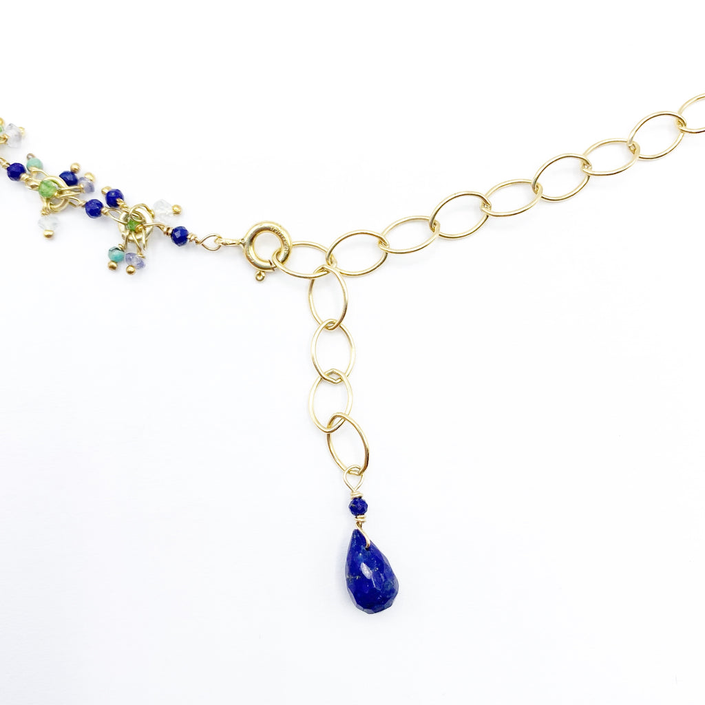 Large Lapis Beads and Small Multi-colored Beads Necklace