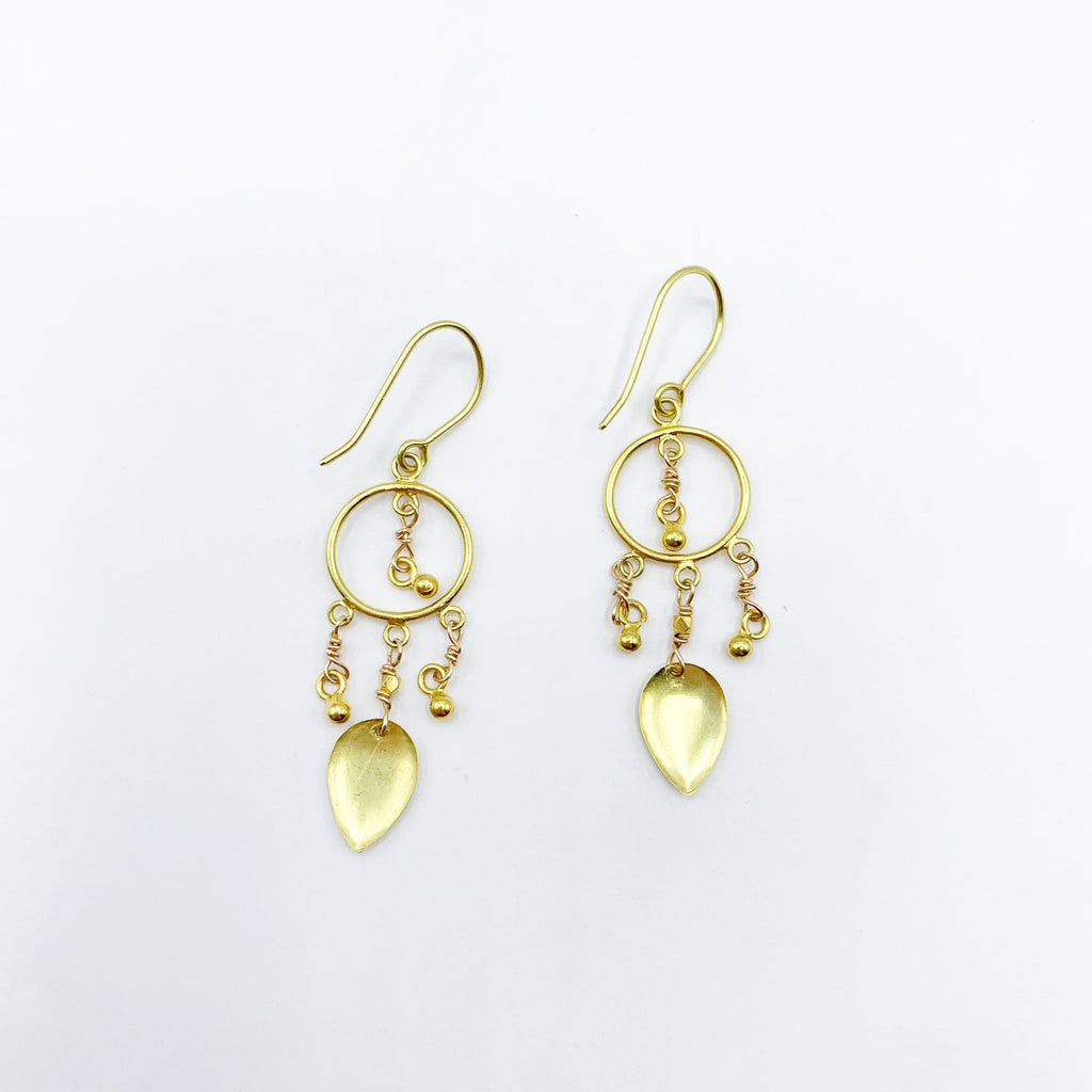 18 Karat Yellow Gold Polished and Satin Drop Earrings