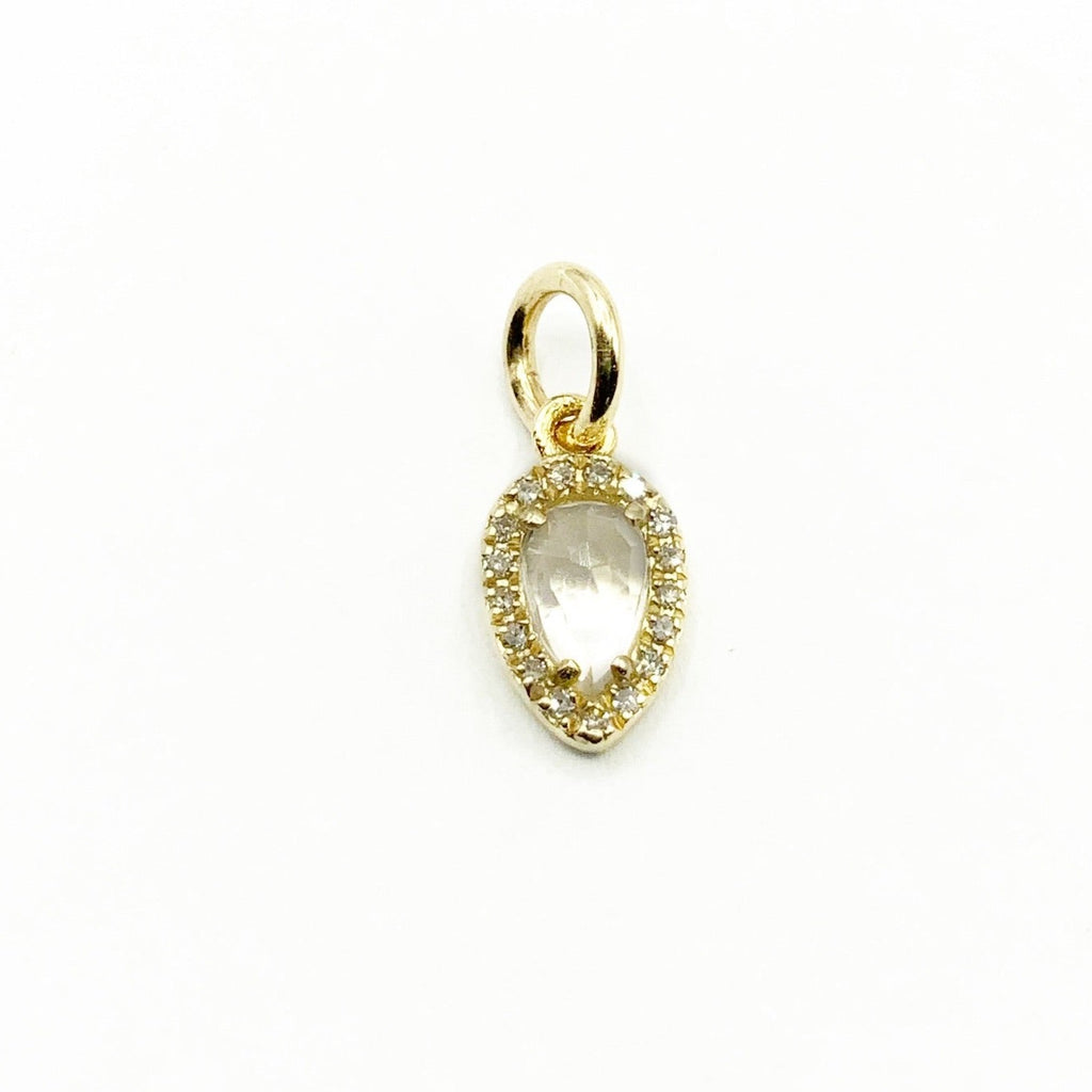 Soft White Teardrop Moonstone Surrounded by Diamonds