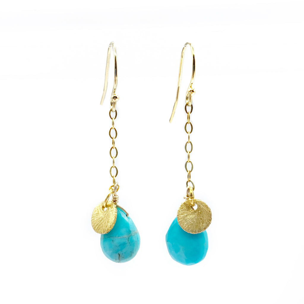Turquoise and 14 Karat Yellow Gold Filled Drop Earrings