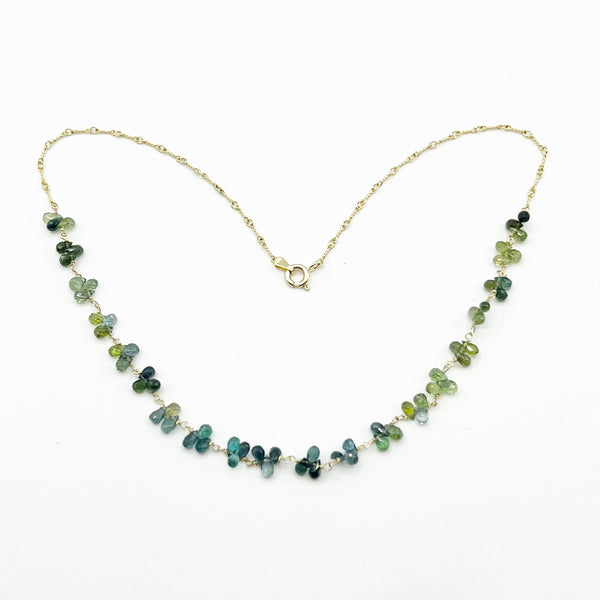 Green Tourmaline Cluster Necklace with Gold Chain and clasp