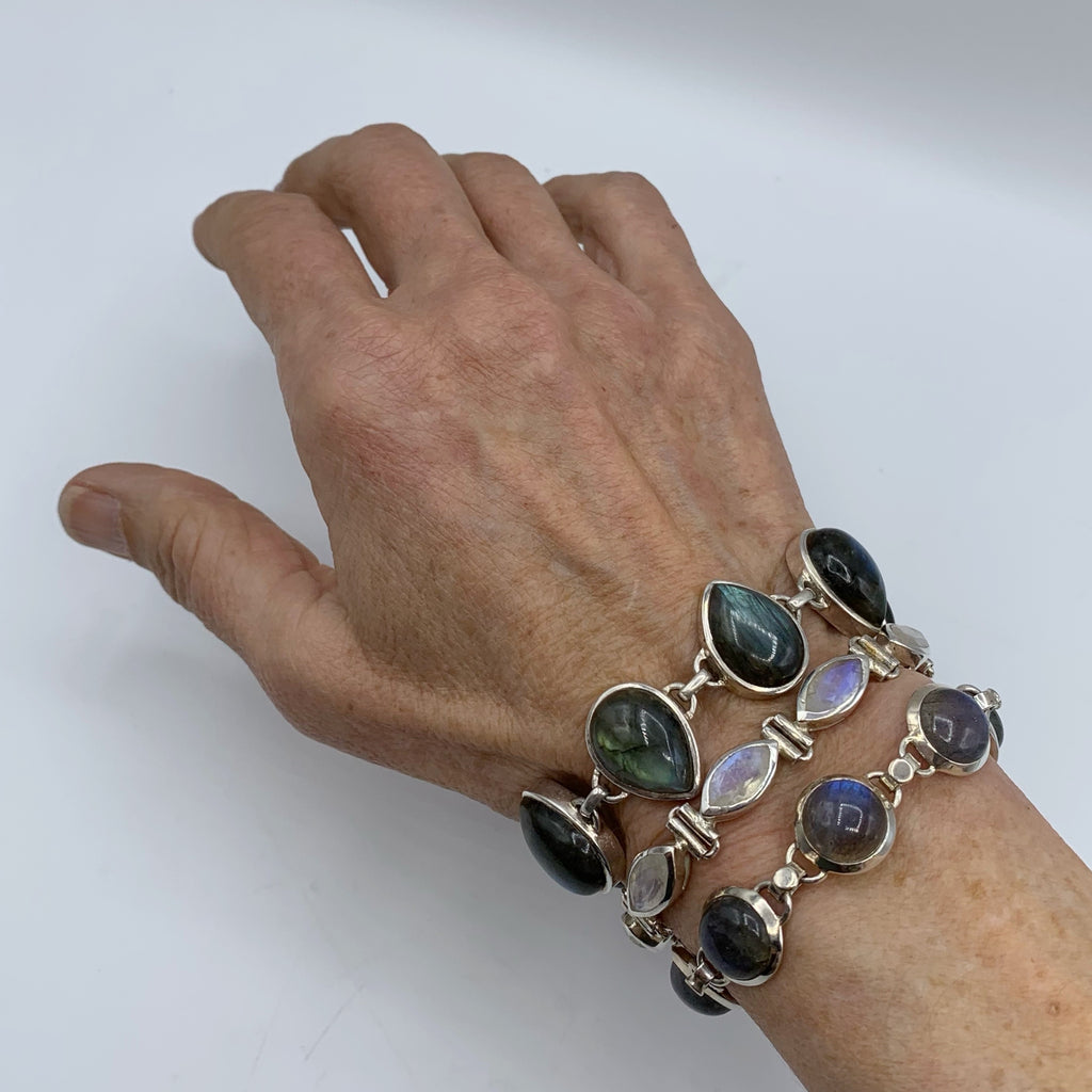 White Sterling Silver Bracelet with Round Labradorites