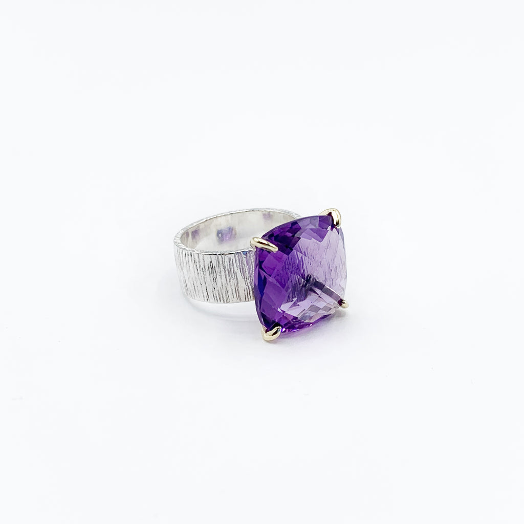 Checkerboard Amethyst on Textured Silver