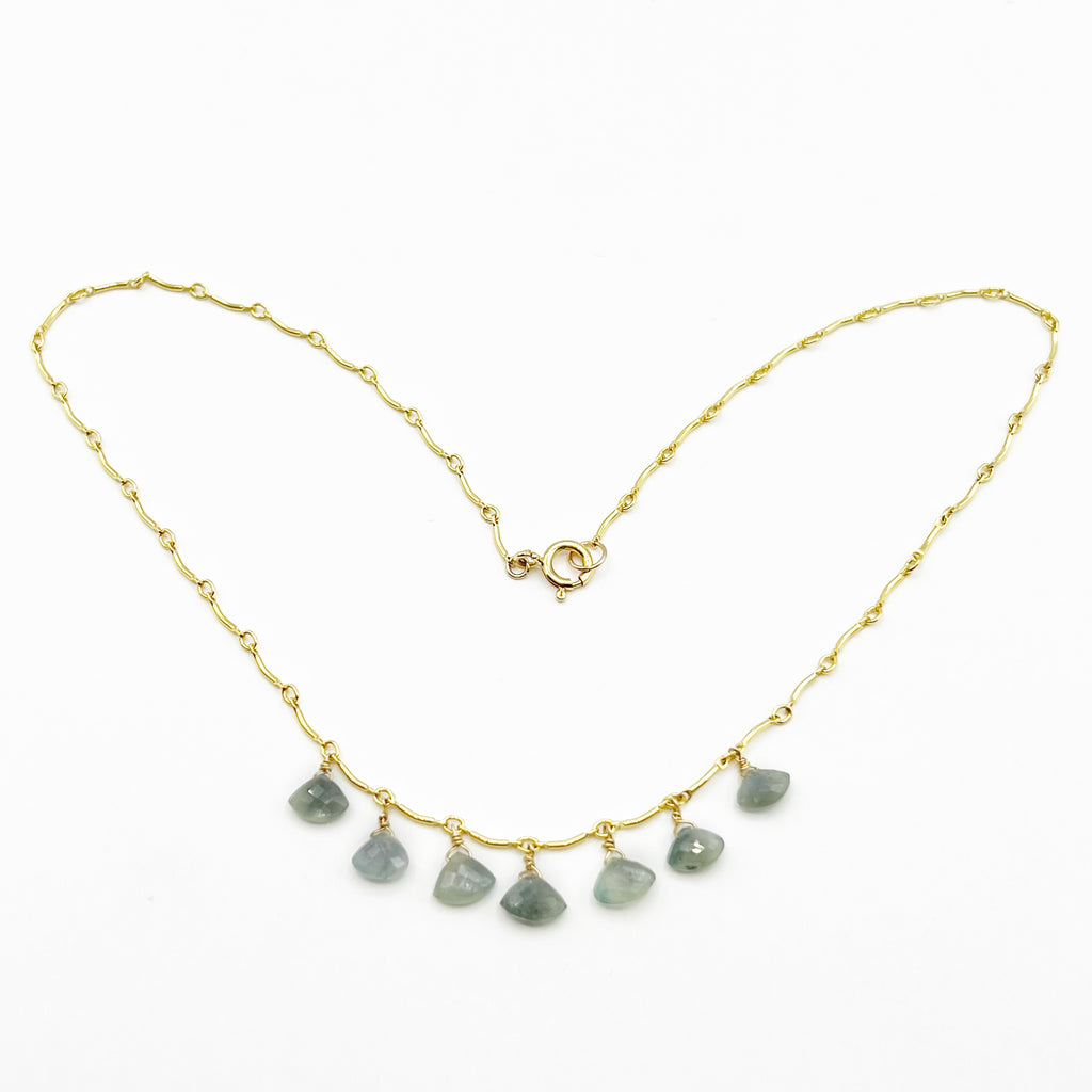 Green Sapphire Drops on Gold Filled Chain Necklace