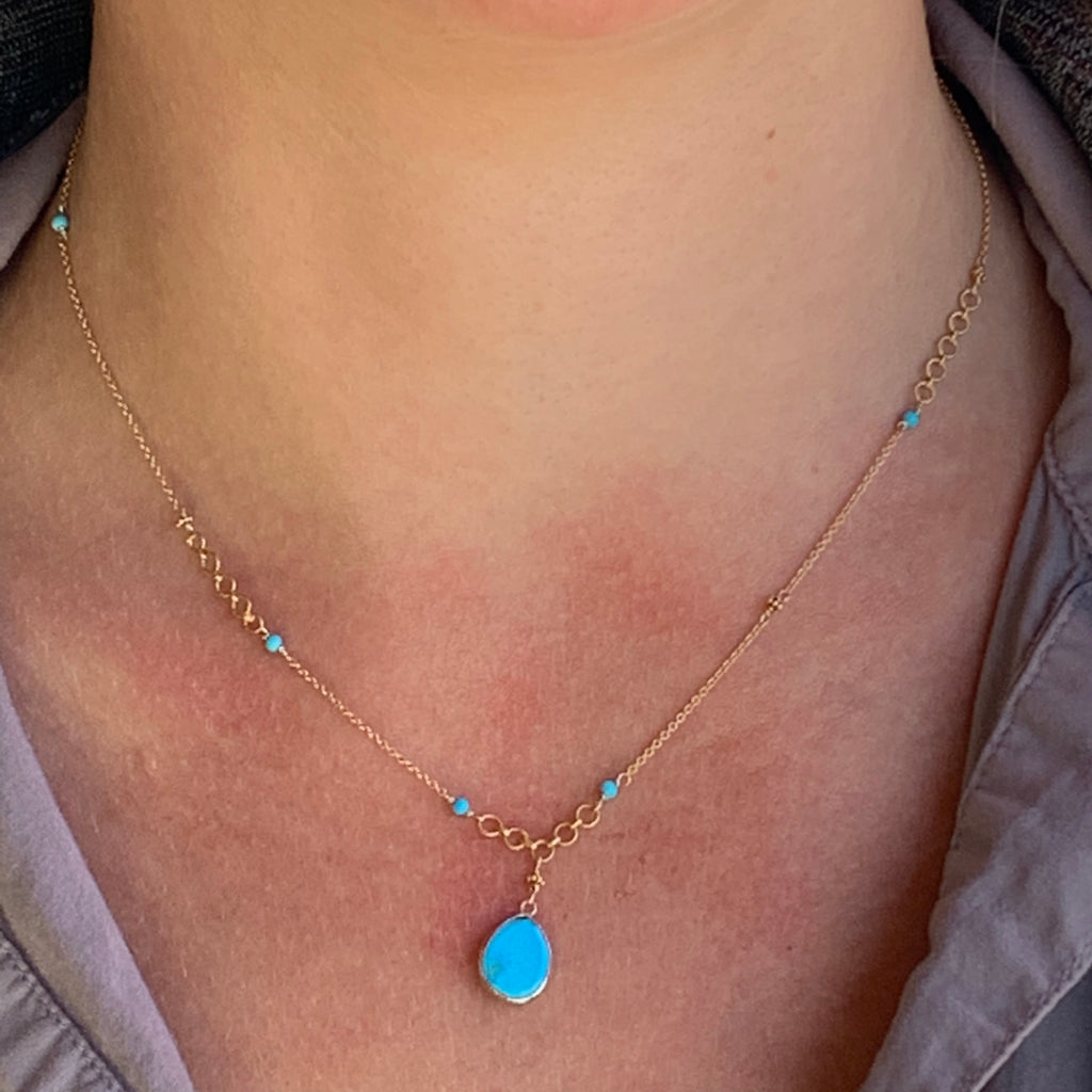 Turquoise and 14 Karat Yellow Gold Necklace
