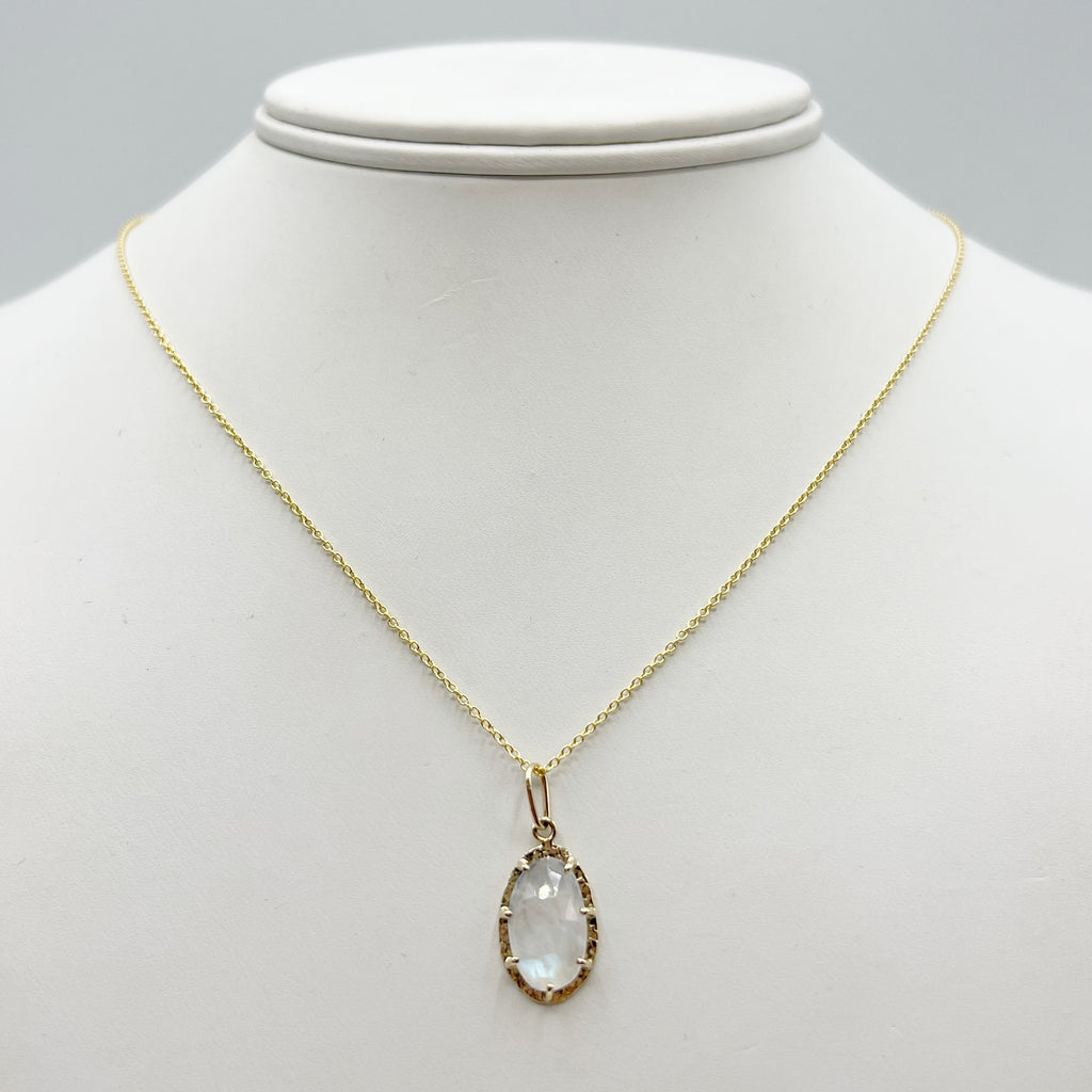 Moonstone Oval Rose Cut with 14 Karat Yellow Gold Pendant