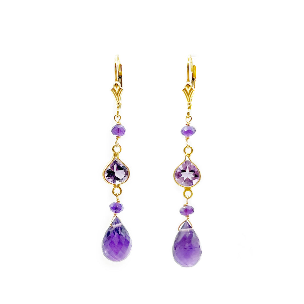 Dazzling Amethyst Drops with Amethyst Bezel Stones Earrings
