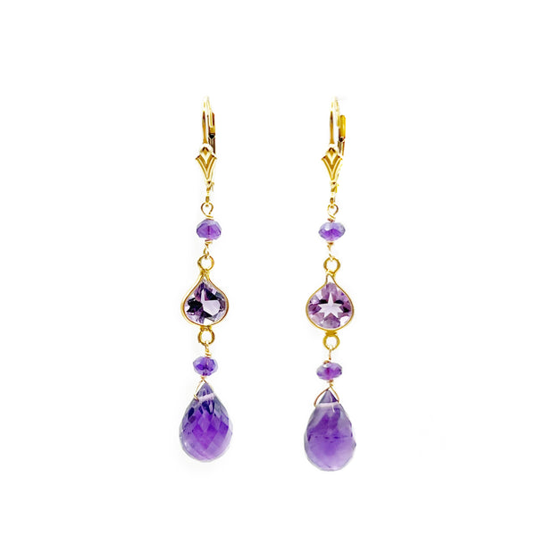 Dazzling Amethyst Drops with Amethyst Bezel Stones Earrings