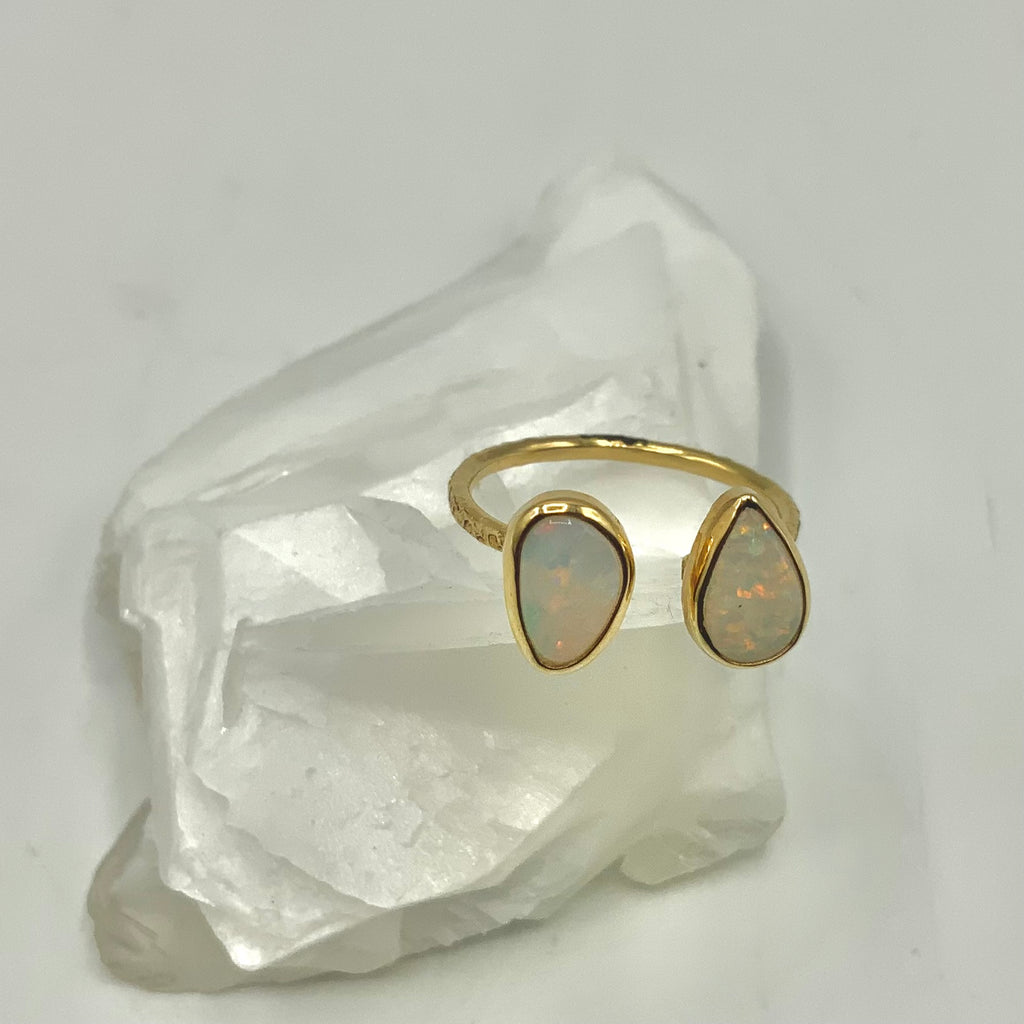 Rainbows in Fog Teardrop Opals Encircled in Gold