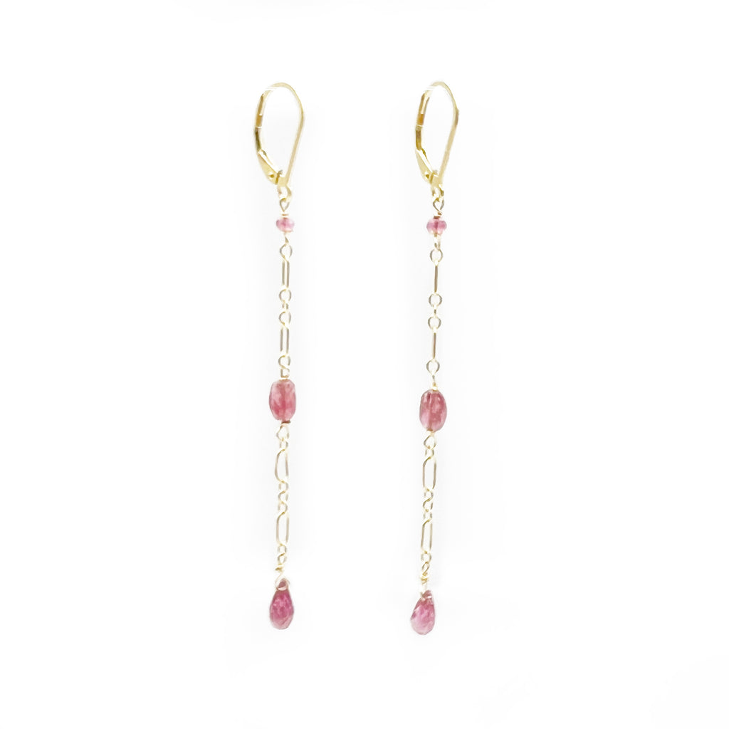 Pink Tourmaline Gold Filled Chain Drop Earrings