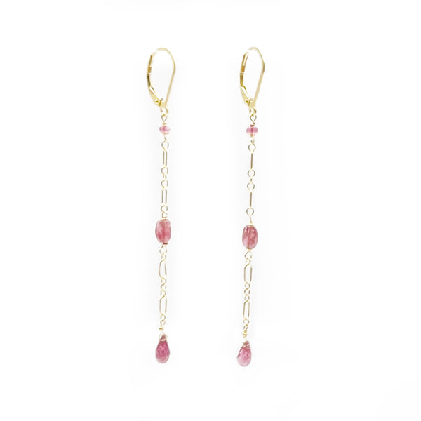 Pink Tourmaline Chain Drop Earrings