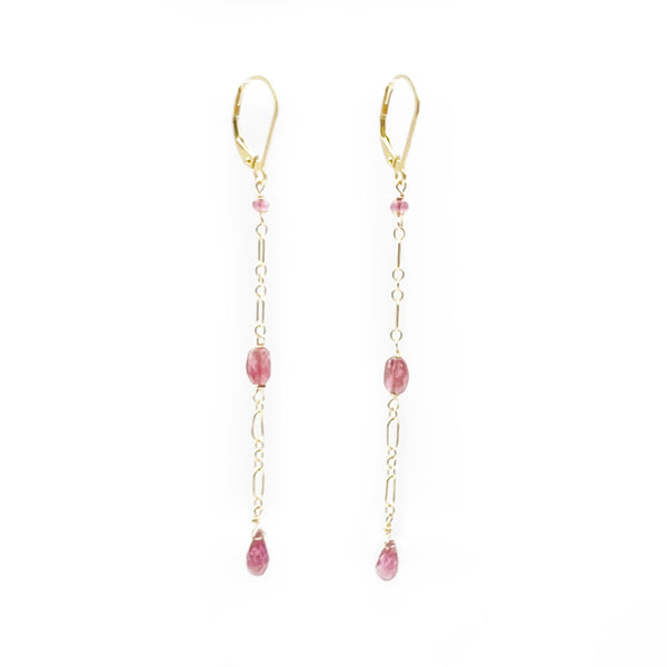 Pink Tourmaline Gold Filled Chain Drop Earrings