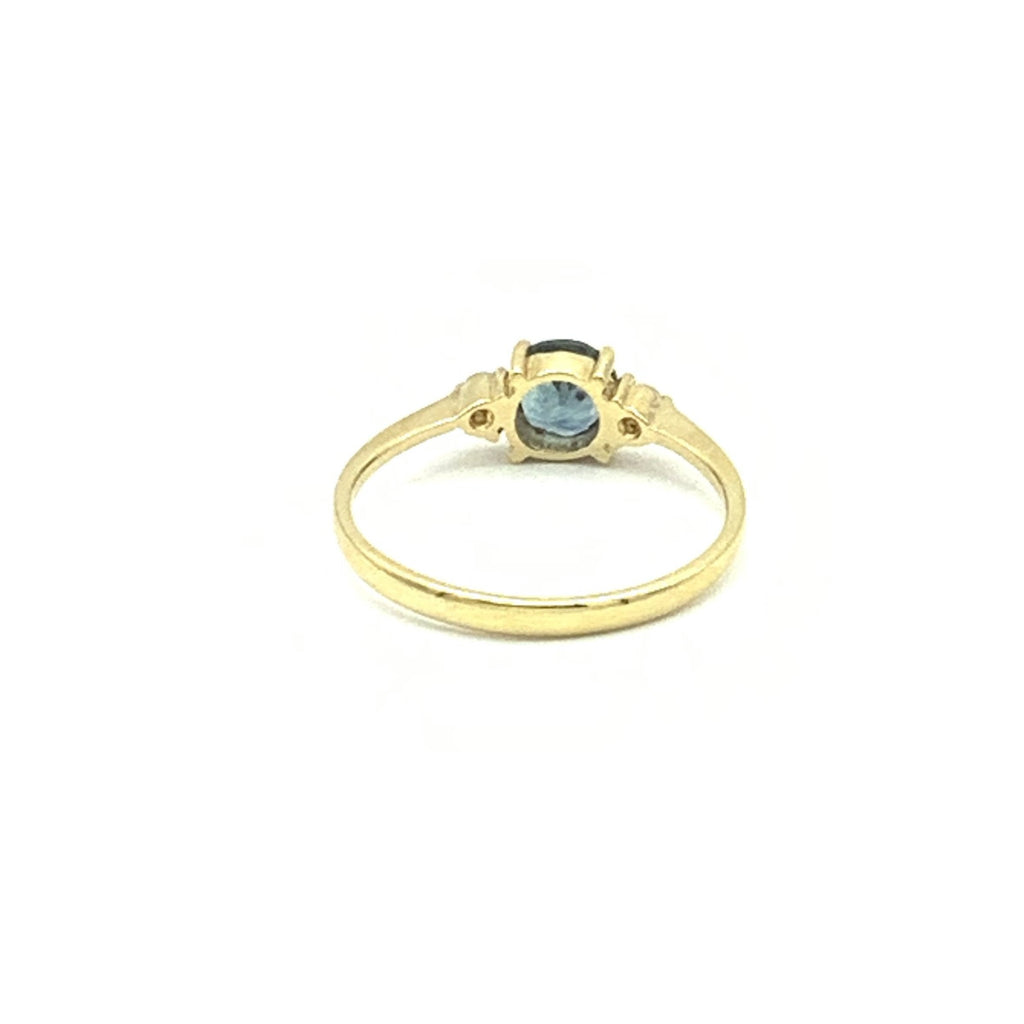 Deep Teal Montana Sapphire with Diamonds and Gold
