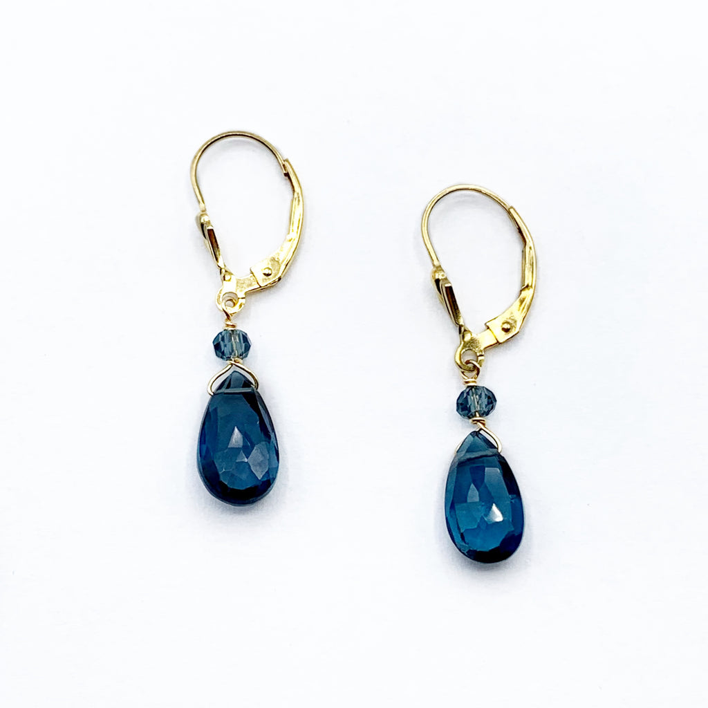Blue as the Deep Blue Sea Topaz on Gold Hoops