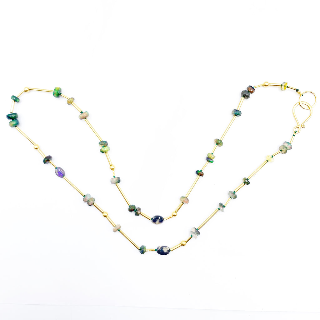 Golden Opal Beaded Necklace