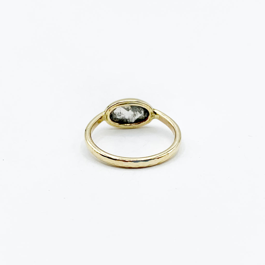 Rose Cut Oval Brown Diamond set in 14 Karat Gold Wedding Ring