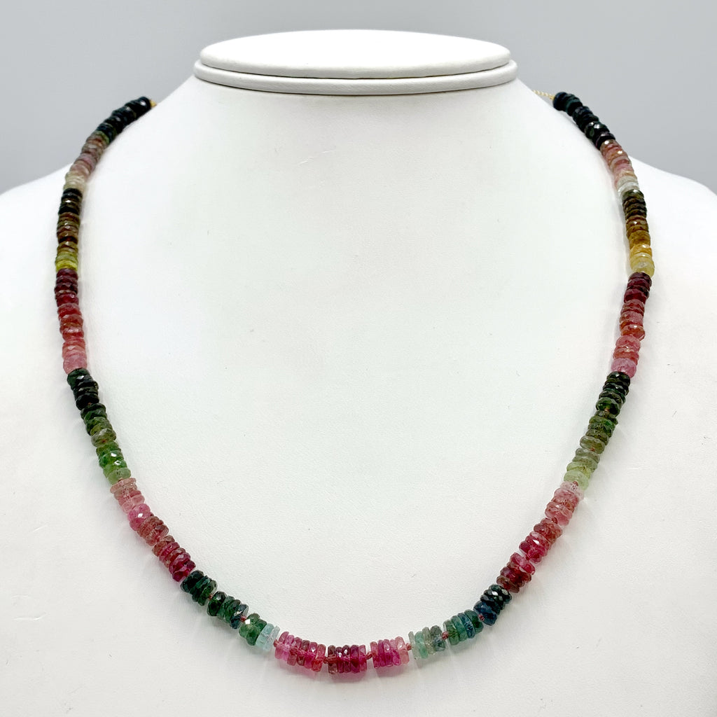 Multi-colored Tourmaline Beaded14 Karat Yellow Gold Necklace