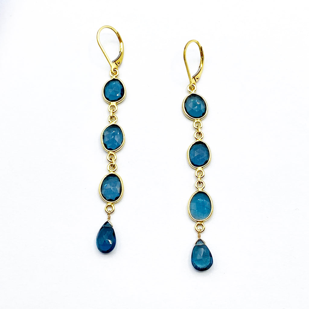 Blue Topaz 14Karat Yellow Gold Filled Long Drop Earrings