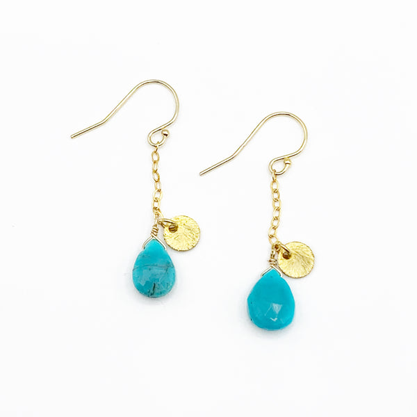 Turquoise Chainy Disc Drop Earrings